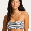 Seafolly Isla Palm Bustier Bandeau Bikini Top - White New