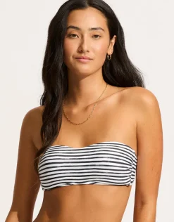 Seafolly Isla Palm Bustier Bandeau Bikini Top - White New