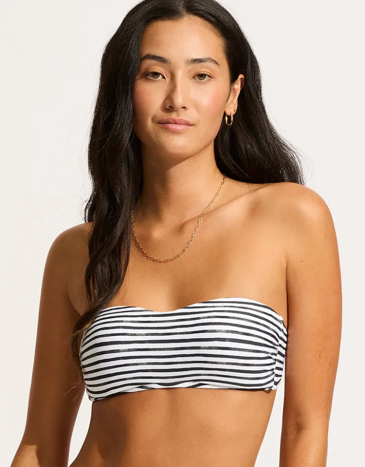 Seafolly Isla Palm Bustier Bandeau Bikini Top - White New
