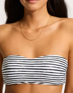 Seafolly Isla Palm Bustier Bandeau Bikini Top - White New