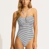 Seafolly Isla Palm DD U Tube Bandeau Swimsuit - White New