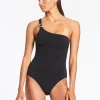Jets Isla Rib One Shoulder Swimsuit - Black Best