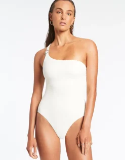 Jets Isla Rib One Shoulder Swimsuit - Cream Fashion