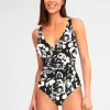 Nuria Ferrer Island Wrap Front Swimsuit - Black and White Sale