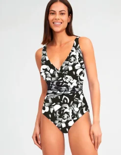 Nuria Ferrer Island Wrap Front Swimsuit - Black and White Sale