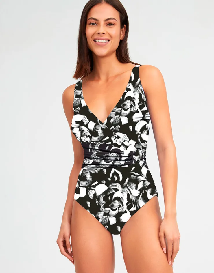 Nuria Ferrer Island Wrap Front Swimsuit - Black and White Sale