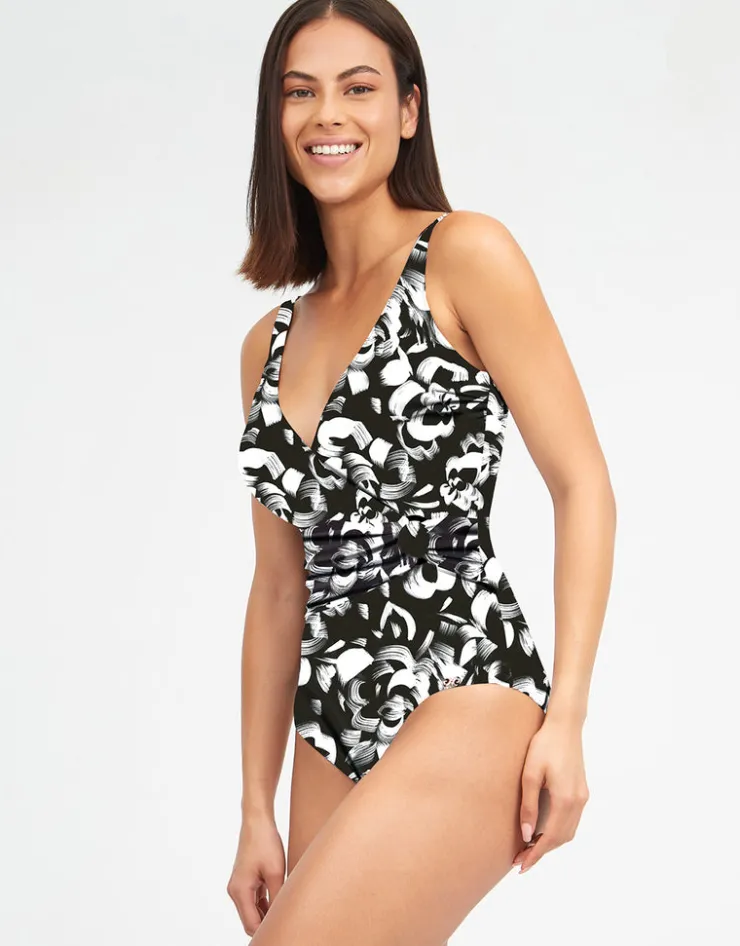 Nuria Ferrer Island Wrap Front Swimsuit - Black and White Sale