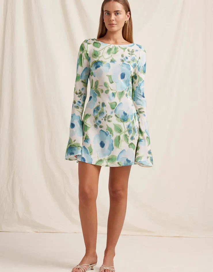 Peony Isles Memento Long Sleeve Mini Dress - Watercolour Best