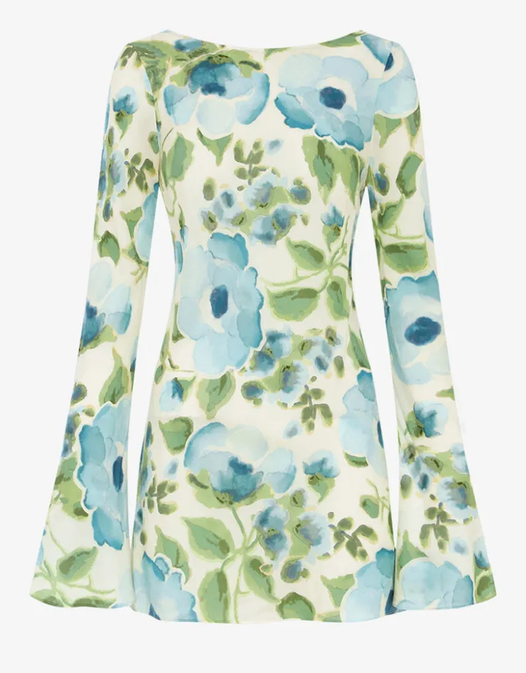 Peony Isles Memento Long Sleeve Mini Dress - Watercolour Best
