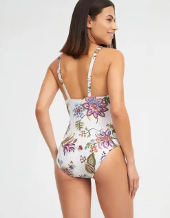 Nuria Ferrer Jasmine Plunge Swimsuit - White Floral Outlet