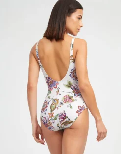 Nuria Ferrer Jasmine Shaped Neck Swimsuit - White Floral Fashion