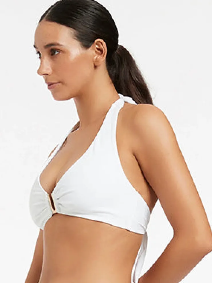 Jets et D DD U Trim Halter Bikini Top - White Sale