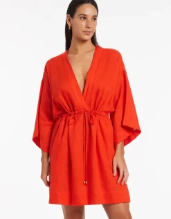 Jets et Gathered Front Kaftan - Fiamma Red Clearance