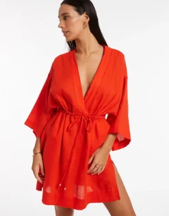 Jets et Gathered Front Kaftan - Fiamma Red Clearance