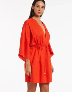 Jets et Gathered Front Kaftan - Fiamma Red Clearance