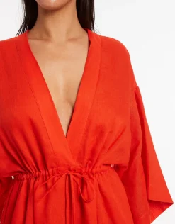 Jets et Gathered Front Kaftan - Fiamma Red Clearance