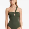 Jets et Gathered One Shoulder Swimsuit - Olive Discount