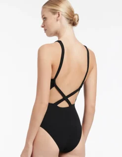 Jets et High Neck Swimsuit - Black Fashion