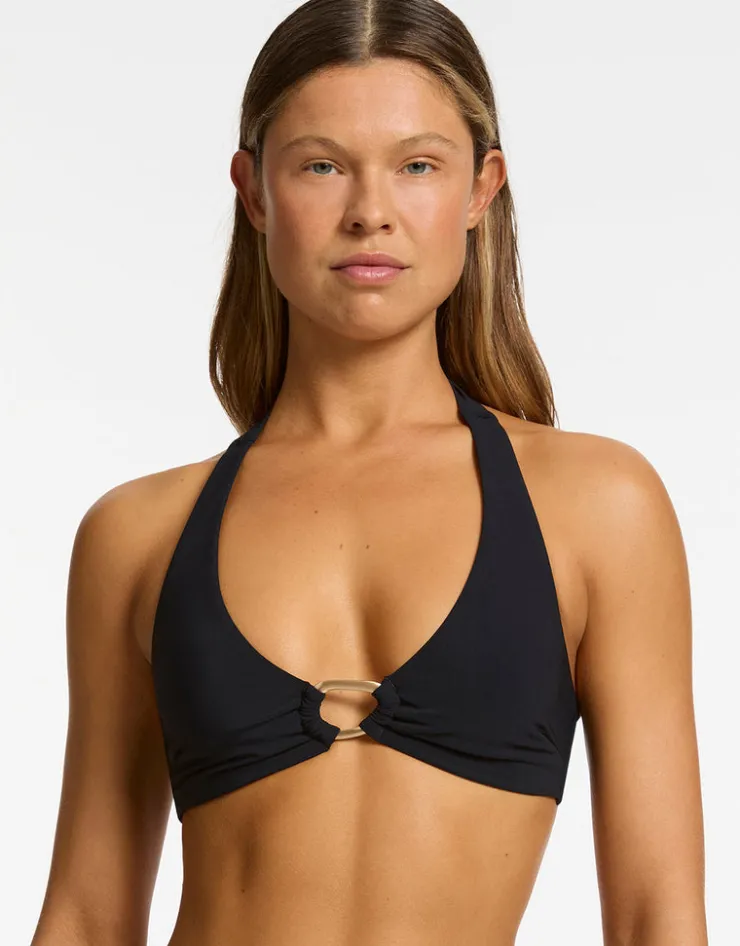 Jets et Lien Triangle Bikini Top - Black Discount