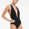 Jets et Plunge Loop Back Swimsuit - Black Fashion