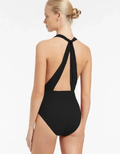 Jets et Plunge Loop Back Swimsuit - Black Fashion