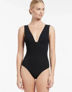 Jets et Plunge Swimsuit - Black Fashion