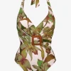 Maryan Mehlhorn Journey Belted Halterneck Swimsuit - Cream Reed Clearance