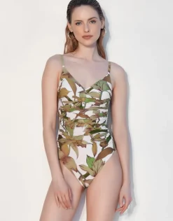 Maryan Mehlhorn Journey Ruched Swimsuit - Cream Reed Outlet