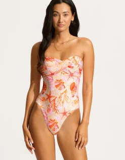 Seafolly La Mer Twist Bandeau Swimsuit - White Best