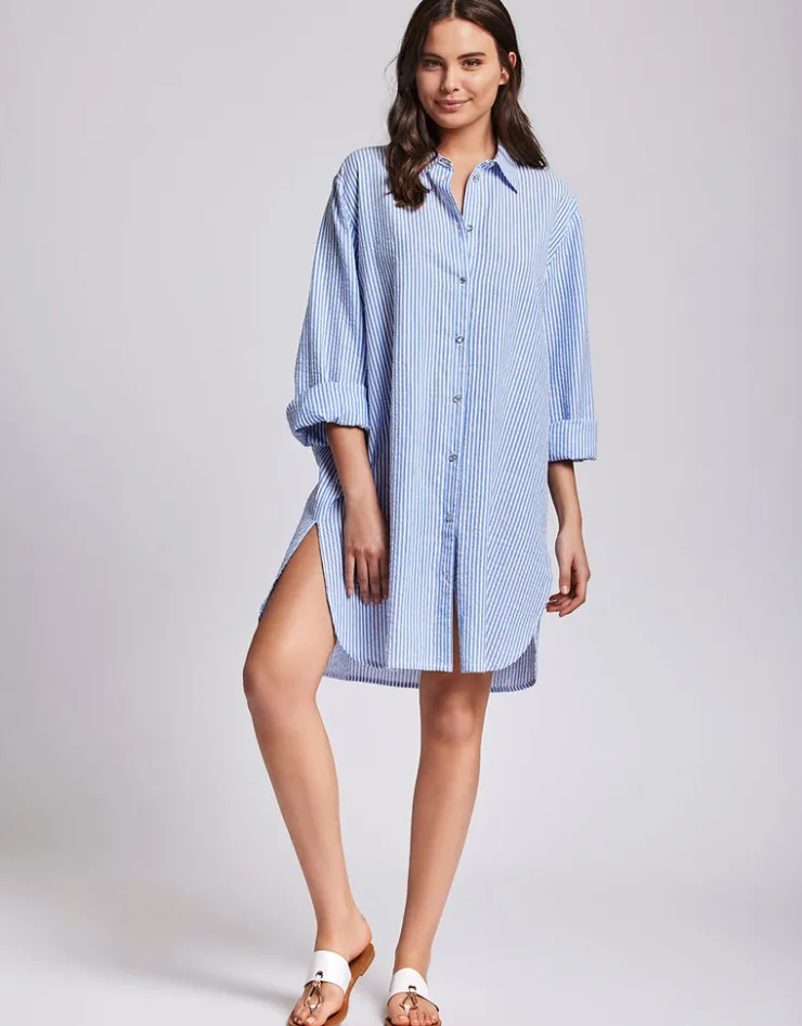 Iconique Laura Beach Shirt - Light Blue Stripe Hot