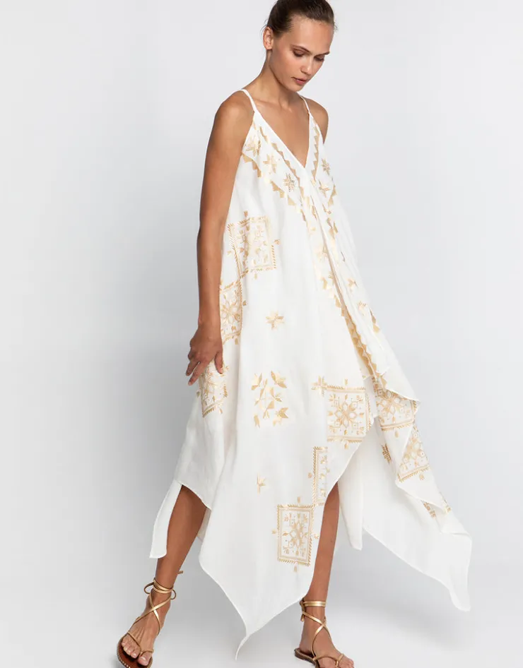 Greek Archaic Kori Lefkada Handkerchief Dress - Natural and Gold Clearance