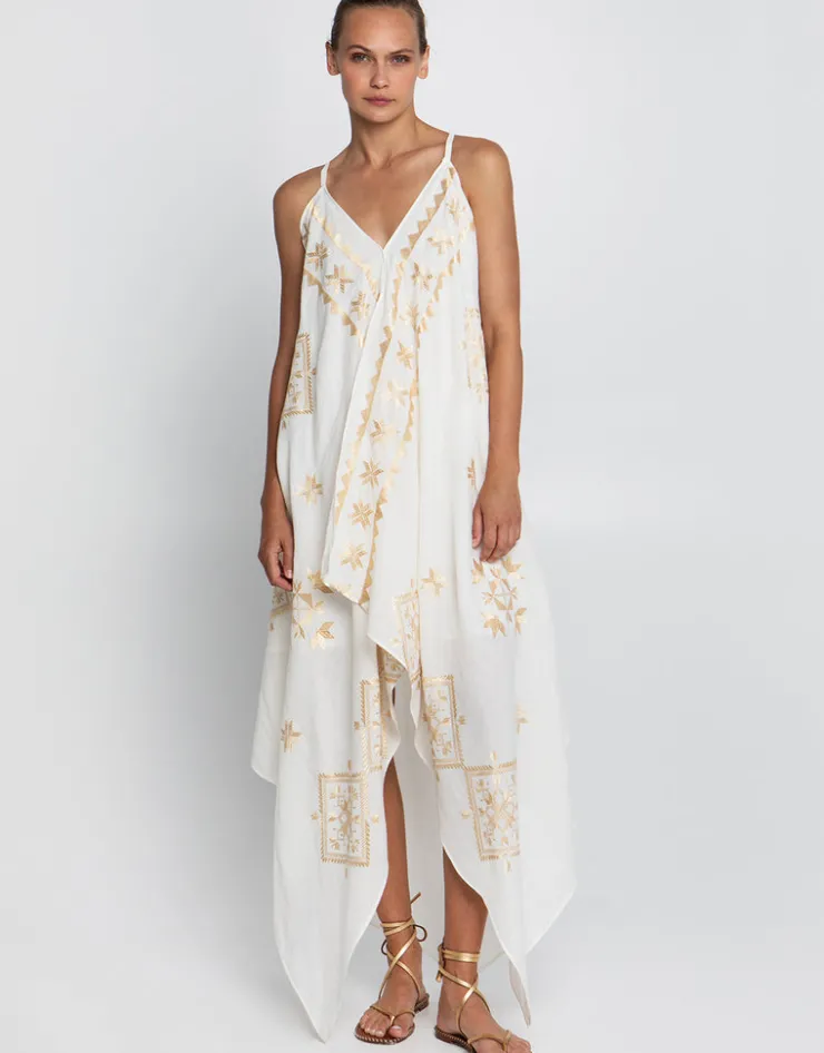 Greek Archaic Kori Lefkada Handkerchief Dress - Natural and Gold Clearance