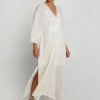 Greek Archaic Kori Lefkada Kimono Sleeve Maxi Kaftan - Natural and Champagne Outlet