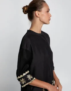 Greek Archaic Kori Lefkada Midi Shirt Dress - Black and Gold Hot