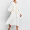 Greek Archaic Kori Lefkada Round Neck Midi Kaftan Dress - Natural and Gold Sale