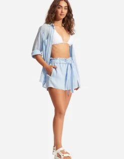 Seafolly Linen Paper Bag Short - Powder Blue Online