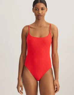 Polo Ralph Lauren Logo Jacquard Kennedy Swimsuit - Bright Hibiscus Fashion
