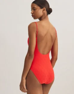 Polo Ralph Lauren Logo Jacquard Kennedy Swimsuit - Bright Hibiscus Fashion