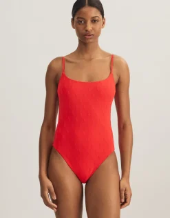 Polo Ralph Lauren Logo Jacquard Kennedy Swimsuit - Bright Hibiscus Fashion