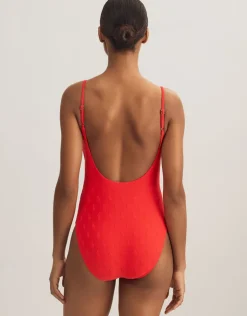 Polo Ralph Lauren Logo Jacquard Kennedy Swimsuit - Bright Hibiscus Fashion