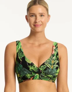 Sea Level Lotus Cross Front Multi-fit Bikini Top - Black Online