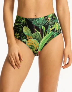 Sea Level Lotus High Waist Gathered Side Bikini Pant - Black Fashion