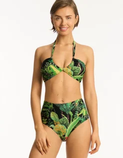 Sea Level Lotus High Waist Gathered Side Bikini Pant - Black Fashion