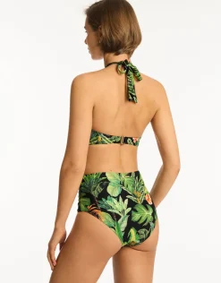 Sea Level Lotus High Waist Gathered Side Bikini Pant - Black Fashion