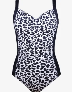 Halocline Lucille Longer Length Swimsuit - Black and Leopard Sale