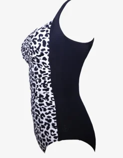 Halocline Lucille Longer Length Swimsuit - Black and Leopard Sale
