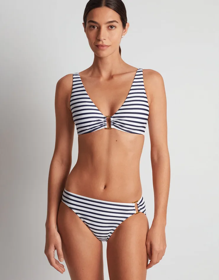 Lauren Ralph Lauren Luxe Stripe Ring Hipster Bikini Pant - Navy White Fashion