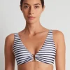Lauren Ralph Lauren Luxe Stripe Ring OTS Bikini Top - Navy White Outlet