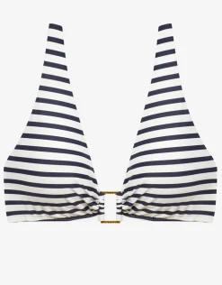 Lauren Ralph Lauren Luxe Stripe Ring OTS Bikini Top - Navy White Outlet
