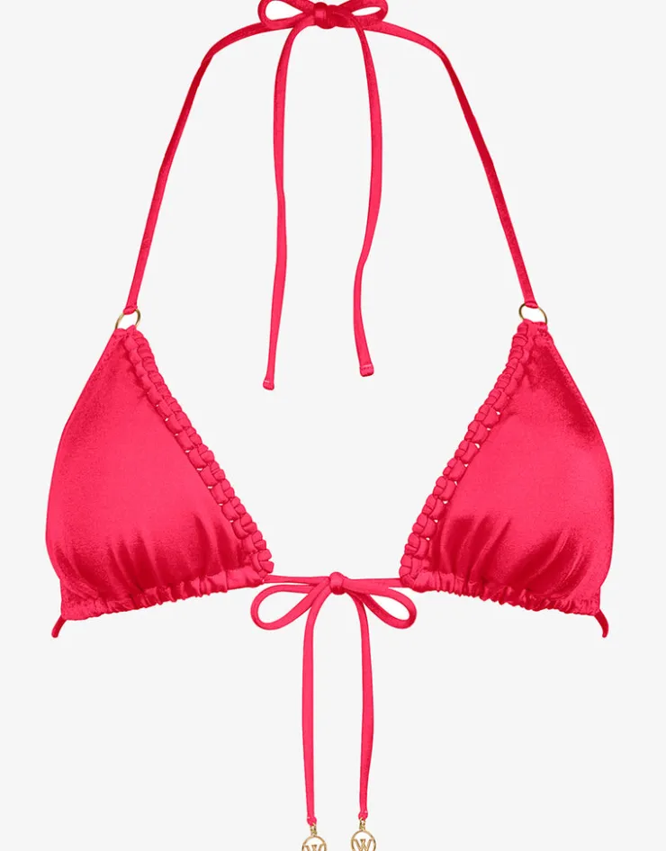 Watercult Macrame Love Triangle Bikini Top - Luscious Red New